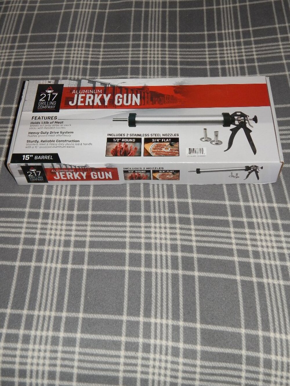 NEW Heavy Duty Aluminum Jerky Gun 15" Barrel 2 Stainless Nozzles 1.5 pound
